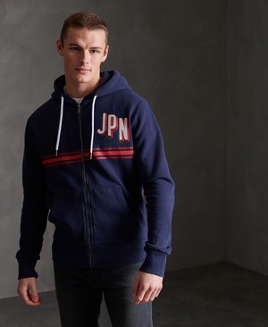 Superdry Japan Shadow Brushed Cipzár Férfi Kapucnis Pulóver Sötétkék | OAJNL5182